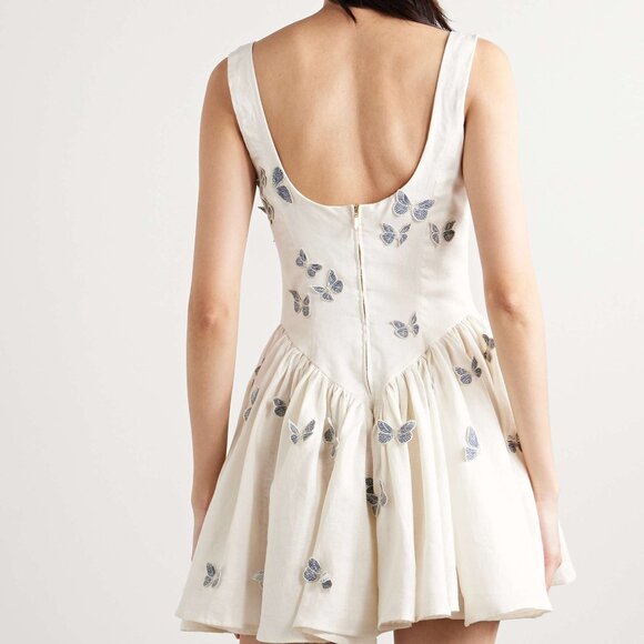 AGUA BY AGUA BENDITA Pluma Lymanopoda appliquéd gathered linen mini dress - Picture 2 of 13